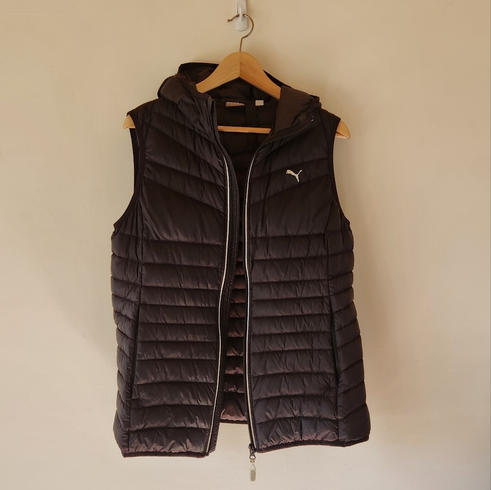 Women's Large Black Puma Zip Up Puffer Vest